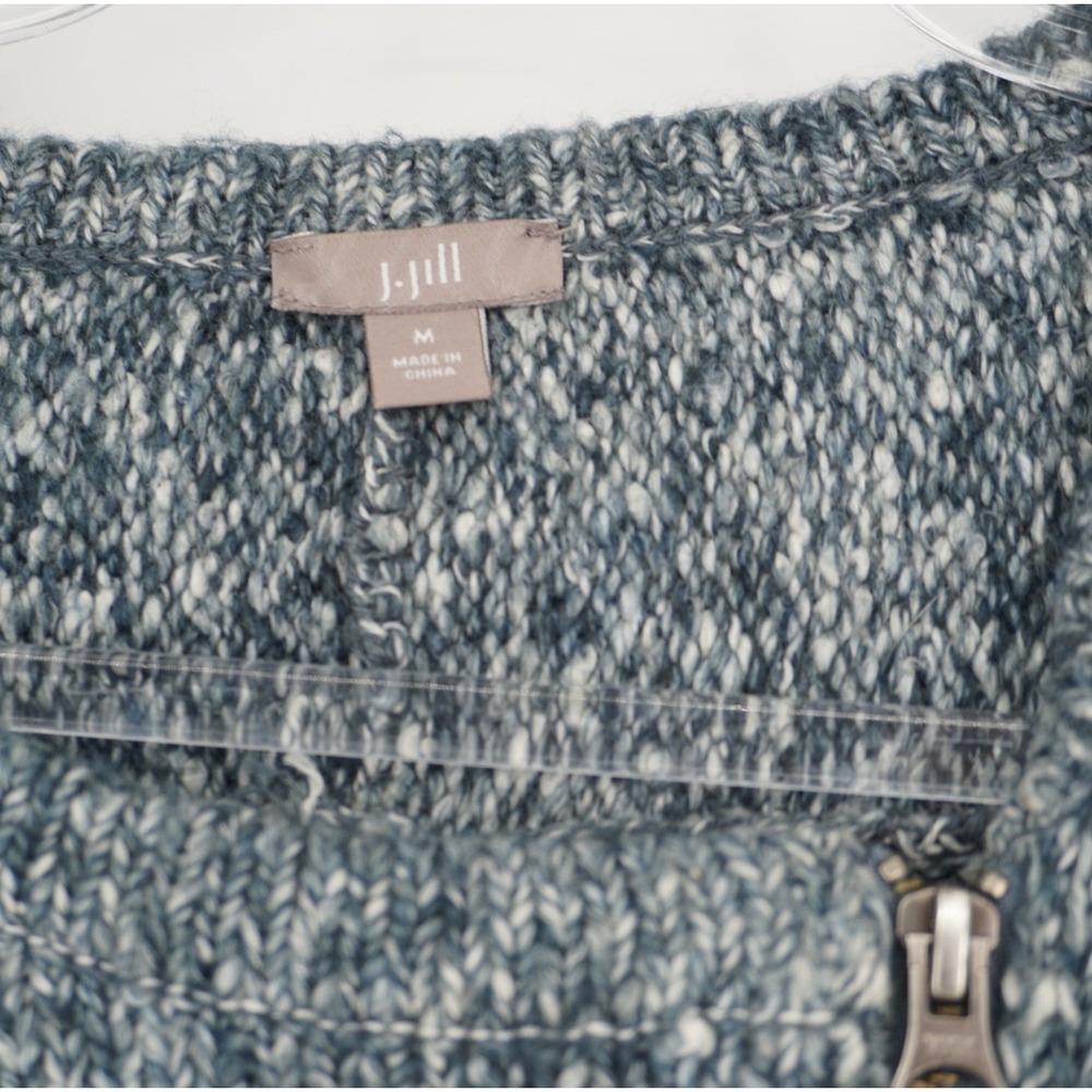 J. Jill Blue Marled Knit Asymmetrical Zip Front Sweater Jacket Womens Medium - Picture 6 of 11